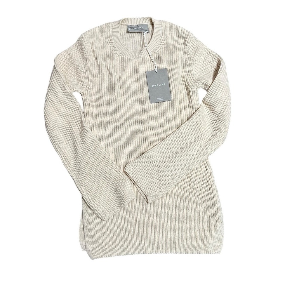 Everlane The Cotton Rib Crew Sweater ‎ Women's Xsmall Ivory Organic Cotton Knit